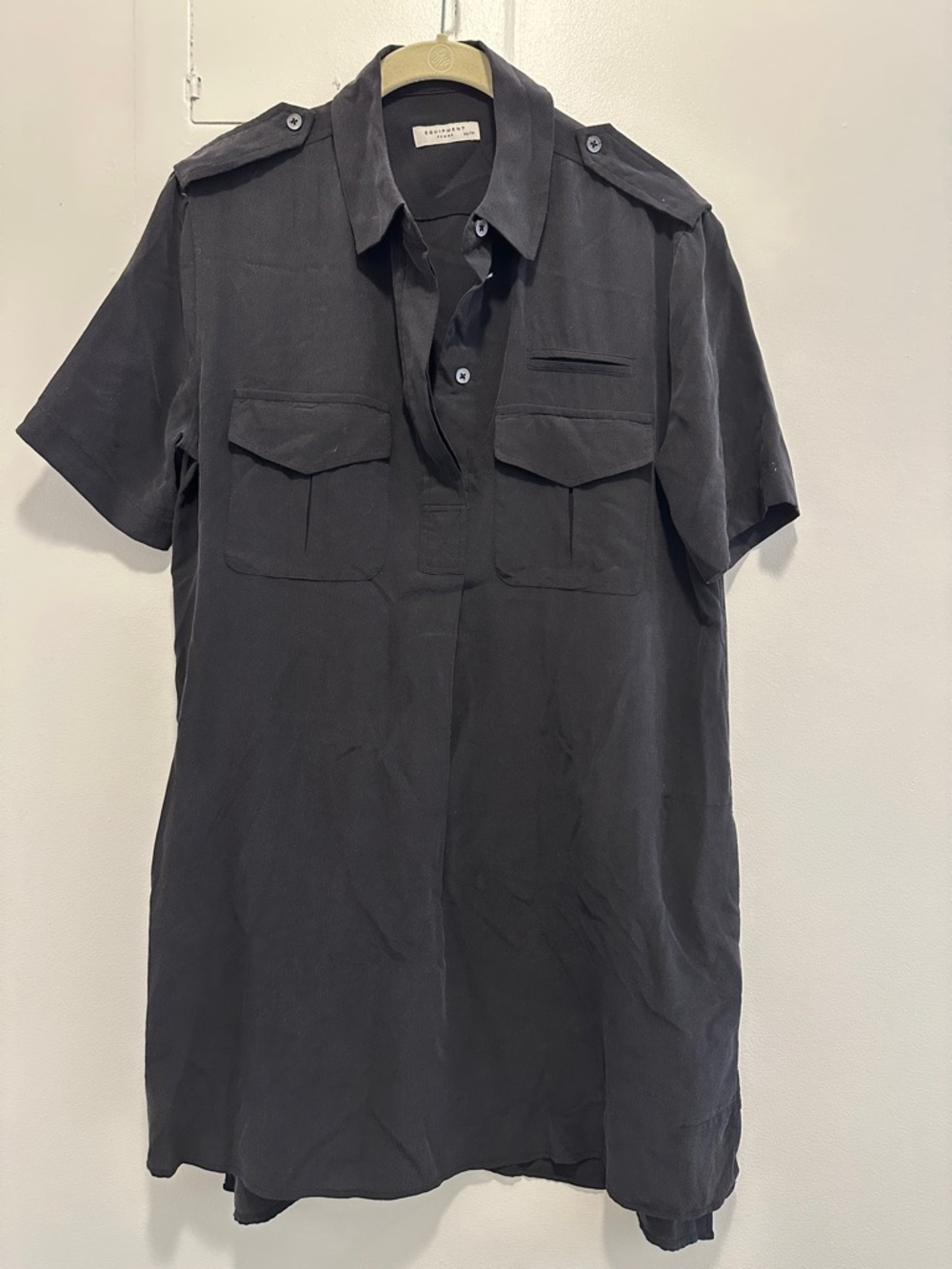 Equipment Black Short-Sleeve Mini Shirt Dress